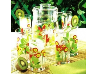 Набор (графин, 6 стаканов) Luminarc POP FLOWERS GREEN 7 предметов на 6 персон купить в Минске